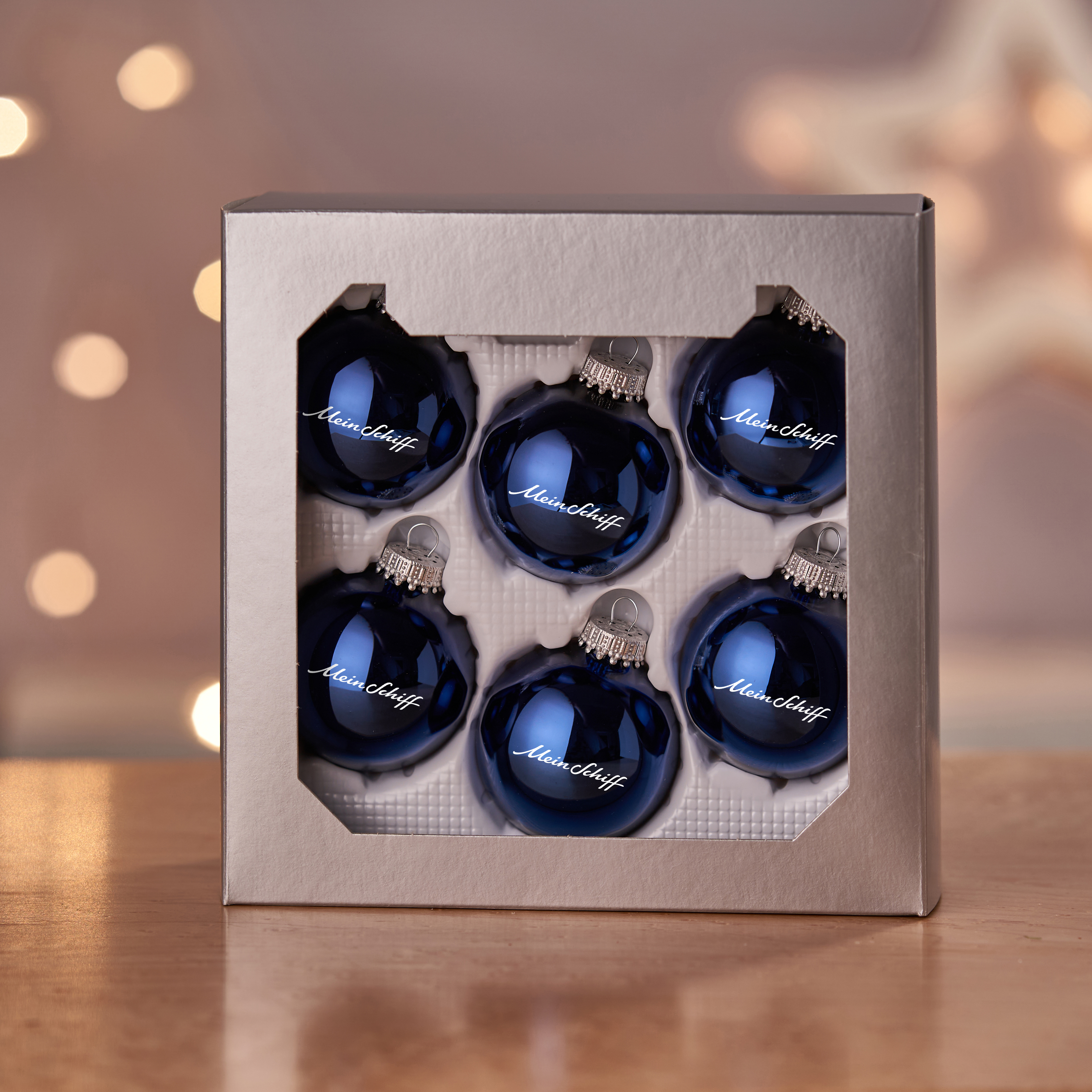 Mein Schiff Weihnachtsbaumkugel 6er Set – dunkelblau glänzend
