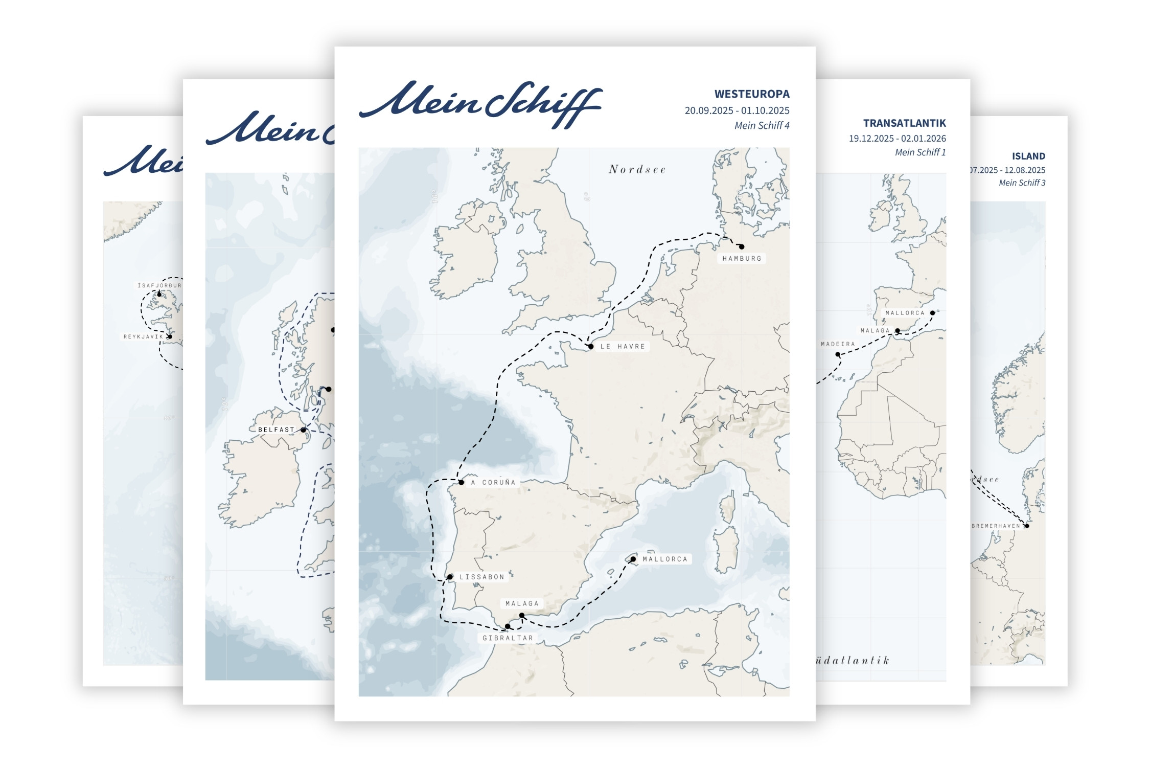 Mein Schiff Seekarten Leinwand