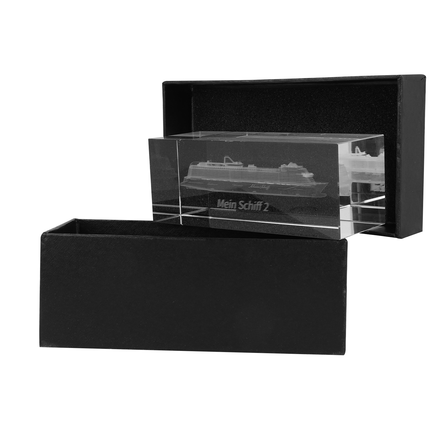Mein Schiff 3D Gravur Glasquader