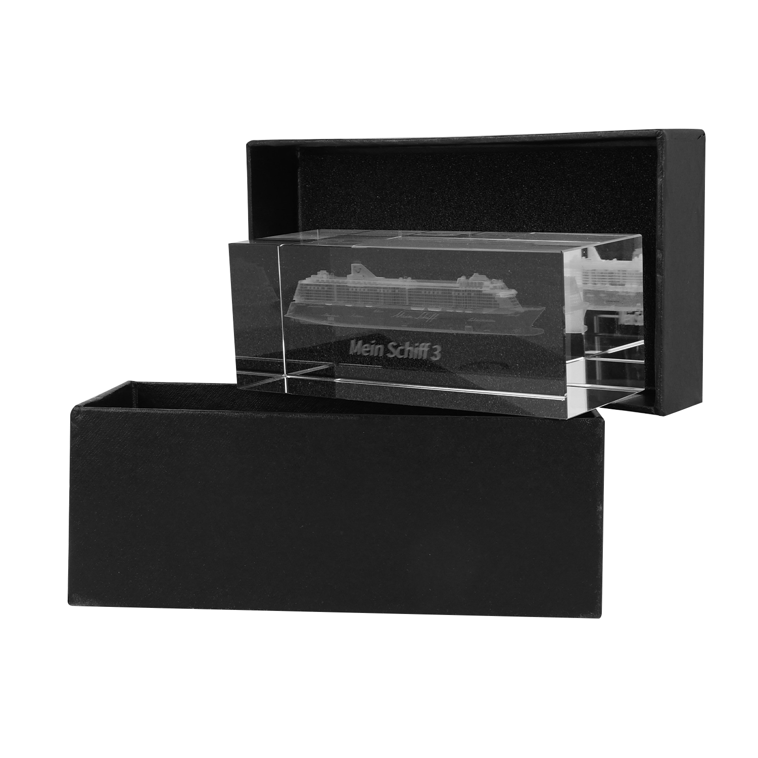 Mein Schiff 3D Gravur Glasquader